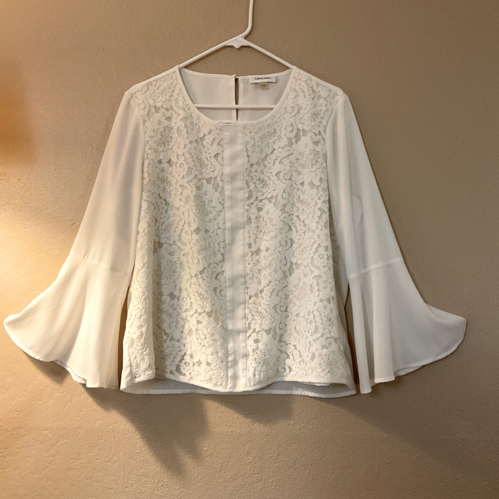 Calvin Klein White Lace Blouse, Lrg